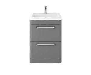 Hudson Reed SOL201A Solar Modern Bathroom Floor Standing Vanity Unit Cabinet with 2 Drawers and Ceramic 40mm Profile Basin, Cool Grey