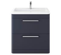 Hudson Reed SOL303A Solar Modern Bathroom Floor Standing Vanity Unit Cabinet with 2 Drawers and Ceramic 40mm Profile Basin, Indigo Blue