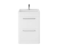 Hudson Reed Solar Floor Standing 2 Drawer Vanity Unit With Polymarble Basin 600Mm - Pure White