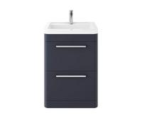 Hudson Reed Solar Floor Standing 2 Drawer Vanity Unit & Ceramic Basin, Indigo Blue Matt, 607 X 840 X 450mm