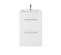 Hudson Reed SOL101A Solar Modern Bathroom Floor Standing Vanity Unit Cabinet with 2 Drawers and Ceramic 40mm Profile Basin, Pure White