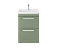 Hudson Reed Solar Matt Floor Standing 2 Drawer Vanity Unit and Polymarble Basin | Fern Green | MDF | 600mm