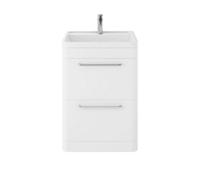 Hudson Reed Solar Floor Standing 2 Drawer Vanity Unit & Polymarble Basin, Pure White Matt, 600 X 840 X 450mm