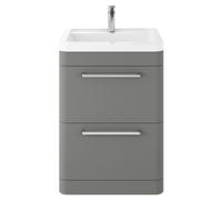 Hudson Reed Solar Matt Floor Standing 2 Drawer Vanity Unit and Ceramic Basin | Cool Grey | MDF | 600mm