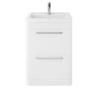 Hudson Reed Solar Matt Floor Standing 2 Drawer Vanity Unit and Ceramic Basin | Pure White | MDF | 600mm