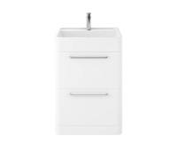 Hudson Reed Solar Matt Floor Standing 2 Drawer Vanity Unit and Polymarble Basin | Pure White | MDF | 600mm
