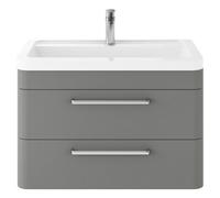 Hudson Reed Solar Matt Wall Hung 2 Drawer Vanity Unit and Ceramic Basin | Cool Grey | Ceramic/MDF | 800mm