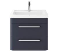 Hudson Reed SOL302A Solar Modern Bathroom Wall Hung Vanity Unit Cabinet with 2 Drawers and Ceramic 40mm Profile Basin, Indigo Blue