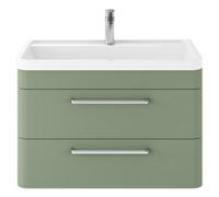 Hudson Reed Solar 800Mm Wall Hung 2-drawer Unit And Polymarble 1 Tap Hole Basin - Fern Green