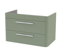 Hudson Reed Solar Wall Hung 2-Drawer Unit, Elegant Vanity Unit In Bathroom With Soft Close Drawers, Fern Green