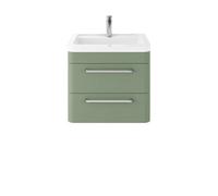 Hudson Reed Solar 600Mm Wall Hung 2-drawer Unit And Ceramic 1 Tap Hole Basin - Fern Green