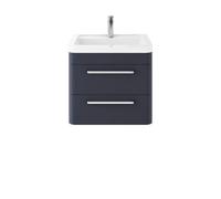 Hudson Reed Solar Wall Hung 2 Drawer Vanity Unit & Ceramic Basin, Indigo Blue Matt, 607 X 540 X 450mm