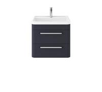 Hudson Reed Solar Wall Hung 2 Drawer Vanity Unit & Polymarble Basin, Indigo Blue Matt, 600 X 540 X 450mm