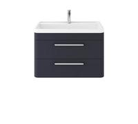 Hudson Reed Solar Wall Hung 2 Drawer Vanity Unit & Polymarble Basin, Indigo Blue Matt, 800 X 540 X 450mm