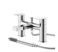 Hudson Reed SOT304 Sottile ǀ Modern Bathroom Round Deck Mounted Double Handle Bath Mixer with Shower Kit and Wall Bracket, 141mm x 230mm, Chrome