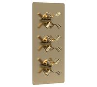 Hudson Reed Tec Crosshead Triple Concealed Thermostatic Shower Valve and Diverter with 3 Outlets | Brushed Brass | 120mm x 280mm x 136mm