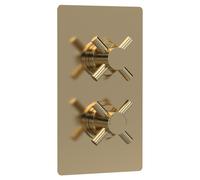 Hudson Reed Tec Crosshead Twin Concealed Thermostatic Shower Valve and Diverter with 2 Outlets | Brushed Brass | 120mm x 215mm x 138mm