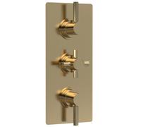 Hudson Reed Tec Pura Triple Thermostatic Shower Valve, Minimalist Sl esign, Bathroom Accessories, Brushed Brass