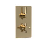 Hudson Reed Tec Pura Twin Thermostatic Shower Valve With Diverter, Premium Bathroom Concealed Shower Valve In Brushed Brass