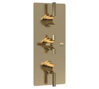 Hudson Reed Tec Triple Concealed Thermostatic Shower Valve with 2 Outlets | Brushed Brass | 80mm x 280mm x 136mm