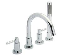 Hudson Reed TEL334S Tec Lever ǀ Modern Bathroom Minimalist Double Lever Handle 4 Tap Hole Bath Shower Mixer Tap with Swivel Spout, Shower Kit and Hose Retainer, 237mm x 325mm , Chrome