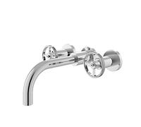 Hudson Reed TIW317 Revolution ǀ Modern Bathroom Industrial Inspired Wall Mounted Basin Mixer Tap with Two Round Handles, 113mm x 255mm, Chrome