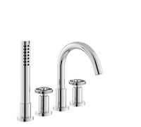 Hudson Reed TIW334 Revolution ǀ Modern Bathroom Industrial Inspired 4 Tap Hole Bath Shower Mixer Tap with Two Round Handles, Swivel Spout, Shower Kit and Hose Retainer, 236mm x 345mm, Chrome