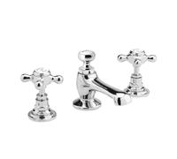 Hudson Reed White Topaz 3-Tap Hole Basin Mixer Tap Crosshead Handle Traditional
