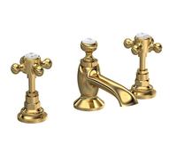 Hudson Reed Brass Topaz With Crosshead 3 Tap Hole Basin Mixer - Brushed Brass