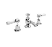 Old London Topaz White Lever 3 Tap Hole Basin Mixer Tap with Dome Collar | Chrome | Brass | 246mm x 94mm x 140mm