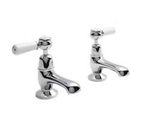 Hudson Reed White Topaz With Lever & Domed Collar Basin Taps - Chrome / White