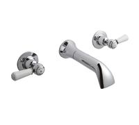 Old London BC309DL Topaz | Traditional Bathroom Wall Mounted Bath Spout and Top Taps with Lever Handles and Domed Collars, 69mm x 218mm, Chrome/White
