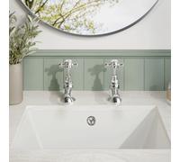 Hudson Reed Traditional Crosshead Basin Taps White Topaz Bathroom Hot Cold Taps