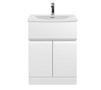 Hudson Reed URB103G Urban Modern Bathroom Floor Standing 2 Soft Close Doors and 1 Drawer Vanity Unit with Round Ceramic Basin with 30mm Profile, 600mm, Satin White