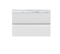 Hudson Reed URB106LCM Urban Modern Bathroom Wall Hung 2 Soft Close Drawer Vanity Unit and Carrera Marble Laminate Worktop, 800mm, Satin White
