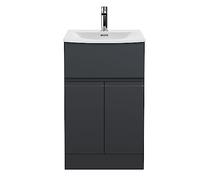 Hudson Reed Urban Floor Standing 2 Door 1 Drawer Vanity & Curved Ceramic Basin, 500Mm - Soft Black