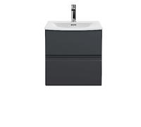 Hudson Reed URB1402G Urban Modern Bathroom Wall Hung 2 Drawer Bathroom Vanity Unit & Curved Ceramic Basin, 500mm, Soft Black
