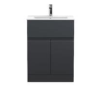 Hudson Reed Urban 2 Door and 1 Drawer Vanity Unit with 18mm Profile Basin | Soft Black | MFC | 600mm