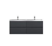 Hudson Reed URB1404C Urban Modern Bathroom Wall Hung 4 Drawer Bathroom Vanity Unit & Double Polymarble Basin, 1200mm, Soft Black