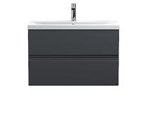Hudson Reed URB1406A Urban Modern Bathroom Wall Hung 2 Drawer Bathroom Vanity Unit & Mid-Edge Ceramic Basin, 800mm, Soft Black