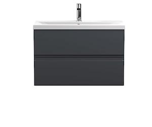 Hudson Reed URB1406A Urban Modern Bathroom Wall Hung 2 Drawer Bathroom Vanity Unit & Mid-Edge Ceramic Basin, 800mm, Soft Black