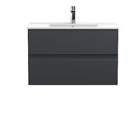 Hudson Reed URB1406B Urban Modern Bathroom Wall Hung 2 Drawer Bathroom Vanity Unit & Minimalist Ceramic Basin, 800mm, Soft Black
