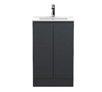 Hudson Reed URB1407B Urban Modern Bathroom Floor Standing 2 Door Bathroom Vanity Unit & Minimalist Ceramic Basin, 500mm, Soft Black