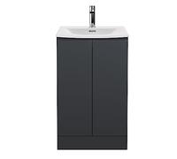 Hudson Reed URB1407G Urban Modern Bathroom Floor Standing 2 Door Bathroom Vanity Unit & Curved Ceramic Basin, 500mm, Soft Black