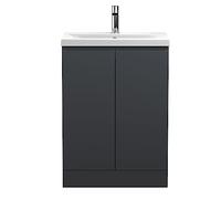 Hudson Reed Urban Floor Standing 2 Door Vanity & Mid-edge Ceramic Basin, 600Mm - Soft Black