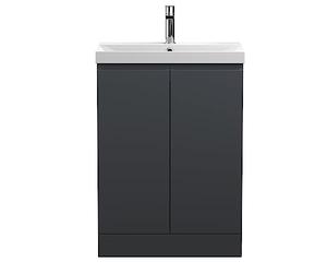 Hudson Reed URB1408D Urban Modern Bathroom Floor Standing 2 Door Bathroom Vanity Unit & Thin-Edge Ceramic Basin, 600mm, Soft Black