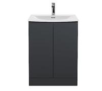 Hudson Reed URB1408G Urban Modern Bathroom Floor Standing 2 Door Bathroom Vanity Unit & Curved Ceramic Basin, 600mm, Soft Black