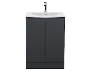 Hudson Reed URB1408G Urban Modern Bathroom Floor Standing 2 Door Bathroom Vanity Unit & Curved Ceramic Basin, 600mm, Soft Black