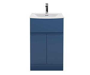 Hudson Reed URB301G Urban Modern Bathroom Floor Standing 2 Soft Close Doors and 1 Drawer Vanity Unit with Round Ceramic Basin with 30mm Profile, 500mm, Satin Blue