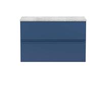 Hudson Reed URB306LBG Urban | Modern Bathroom Wall Hung Vanity Unit with 2 Soft Close Drawers and Grey Worktop, 800mm, Satin Blue